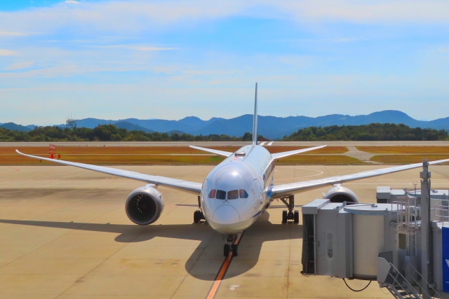 空港展望デッキから見る飛行機