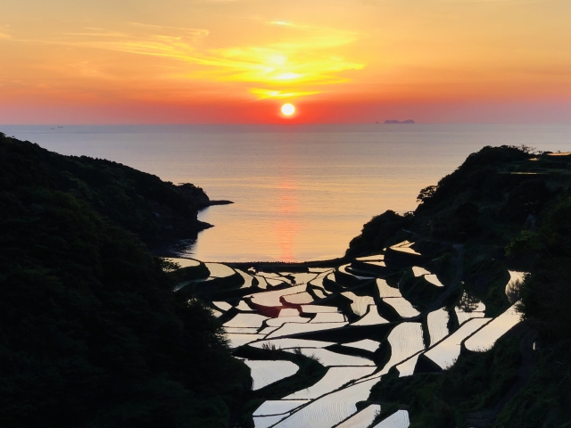 浜野浦の棚田の夕日